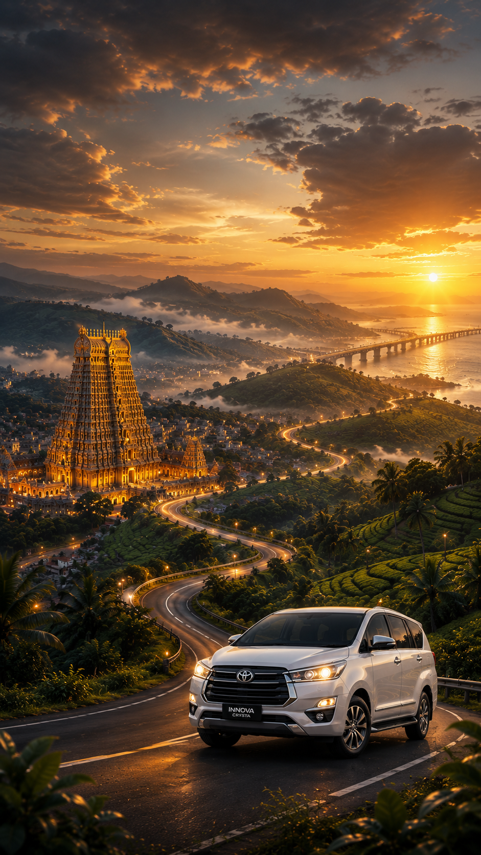 Scenic Tamil Nadu road at golden hour